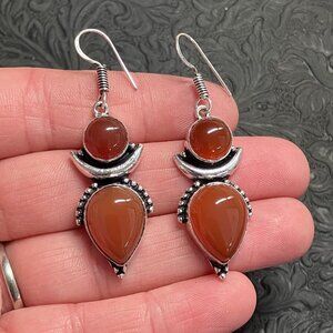 Carnelian Witchy Crescent Moon Lunar Earrings